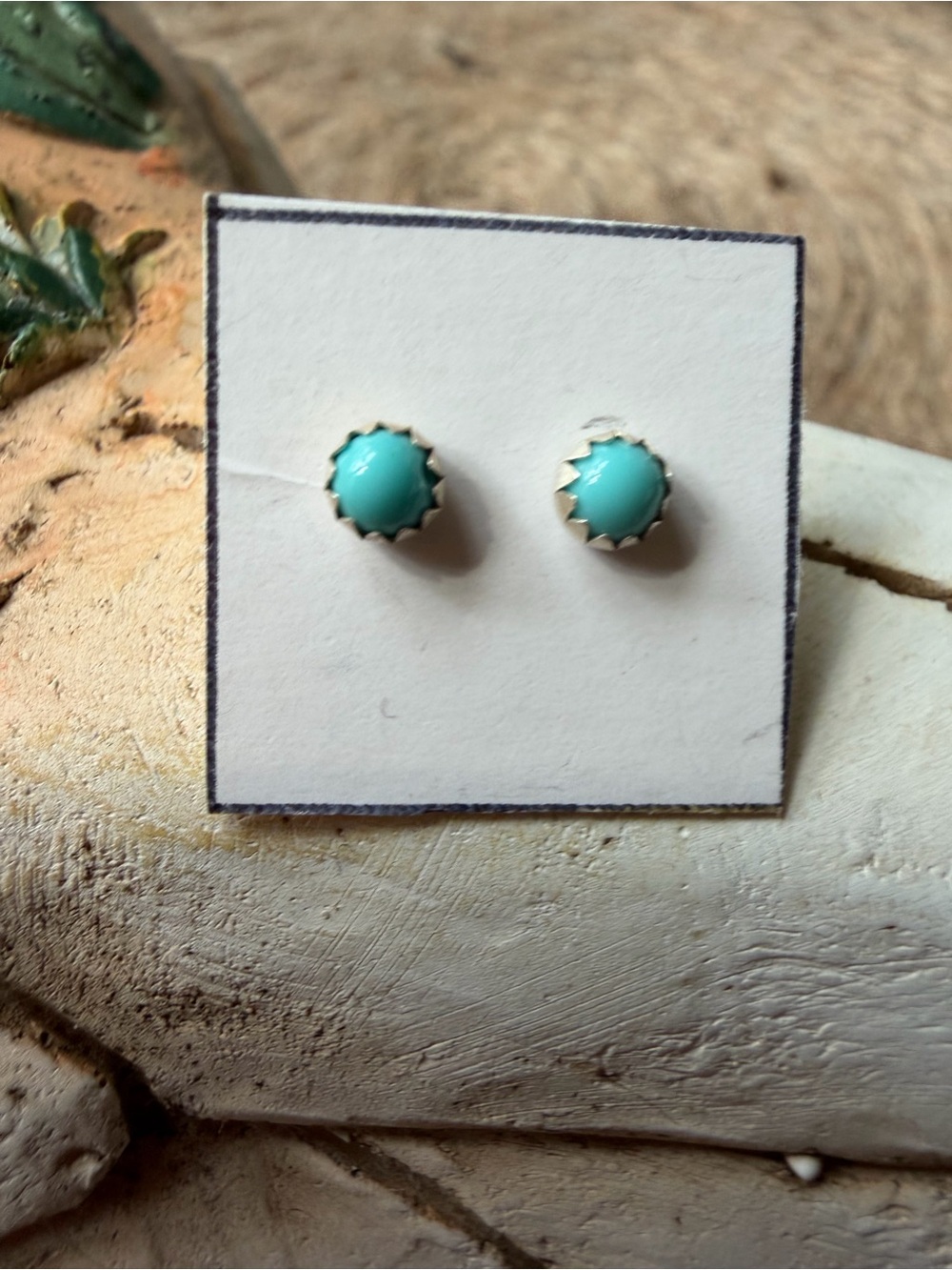 Linda Yazzie Navajo Turquoise Round Stud Sterling Silver Stud Earrings - Picture 2 of 3